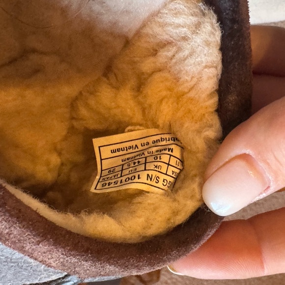 UGG Chestnut Suede Slippers with Sheepskin Lining - Picture 3 of 4